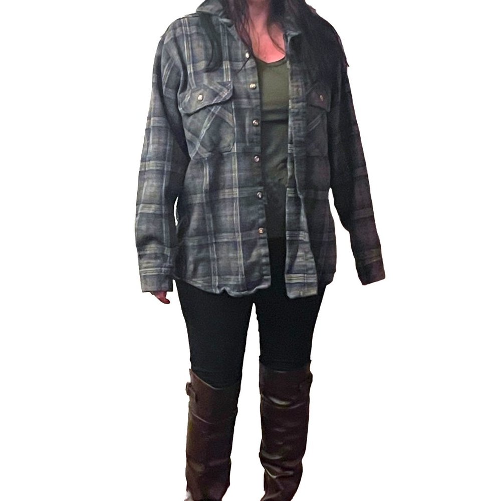 Women's Flannel Vintage Shacket Shirt Jacket Oversized Button Down 100% Cotton